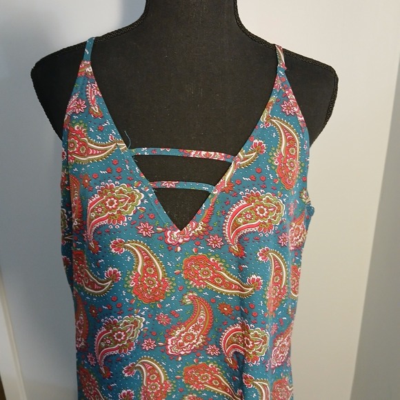 Emery Rose Slip Dress Blue Paisley Sz Xl Polyester  Spaghetti Straps - Picture 2 of 8